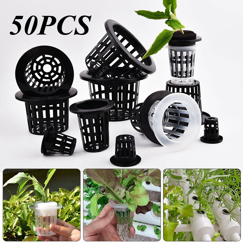 Hanging Planter Basket - 50 stuks zwart-witte grondloze mesh plantenpot,
